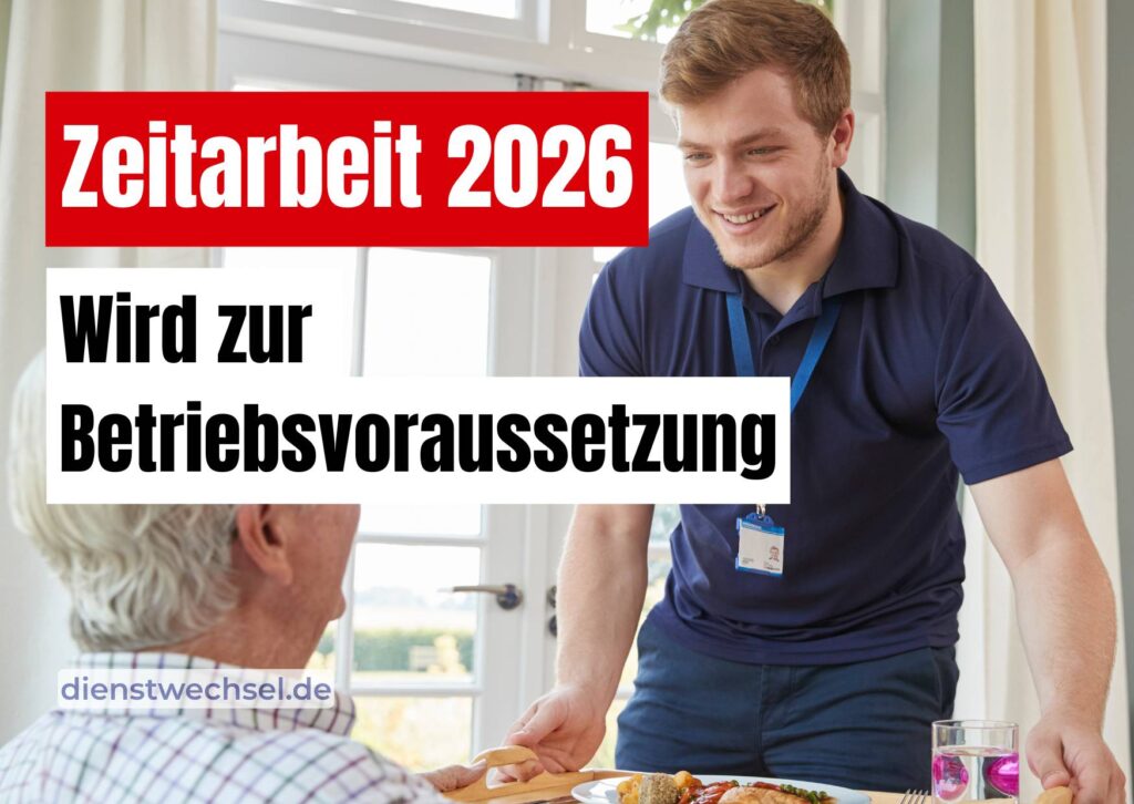 Pflegekraft unterstützt älteren Menschen in einer Einrichtung – Zeitarbeit in der Pflege 2026 als mögliche Betriebsvoraussetzung